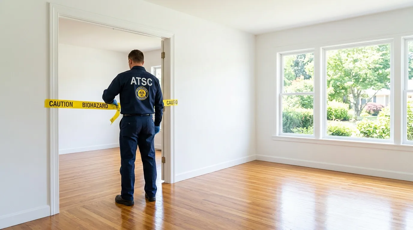 Certified biohazard cleanup crew performing Trauma Scene Cleanup in Theodore